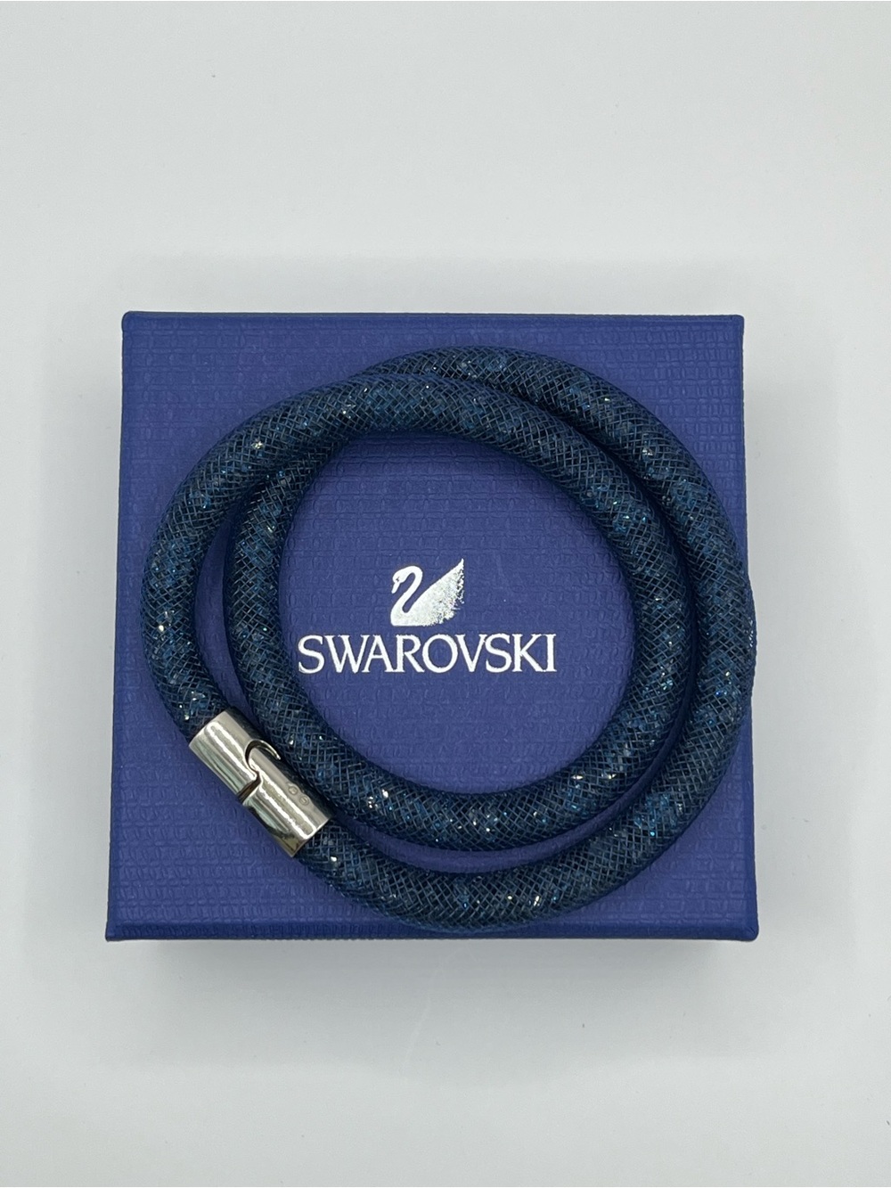 Swarovski Dark Blue Crystal Double-Wrap Mesh Bracelet